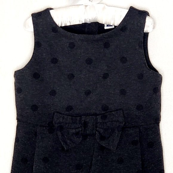 Janie And Jack Charcoal Gray with Black Dots Dress Sleeveless Jumper Bow - Picture 2 of 5